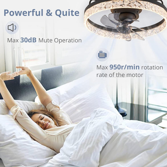 20 in. Modern Remote Control Ceiling Fan and Light, Dimmable Black Oscillating Ceiling Fan, Low Profile Ceiling Fan, Flush Mount Bladeless LED Ceiling Fan-5-ErisView