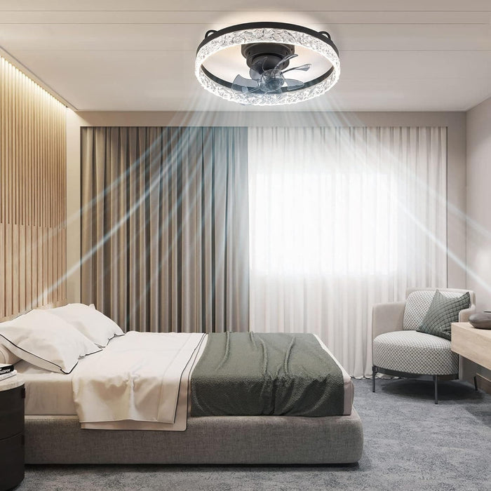 20 in. Modern Remote Control Ceiling Fan and Light, Dimmable Black Oscillating Ceiling Fan, Low Profile Ceiling Fan, Flush Mount Bladeless LED Ceiling Fan-7-ErisView