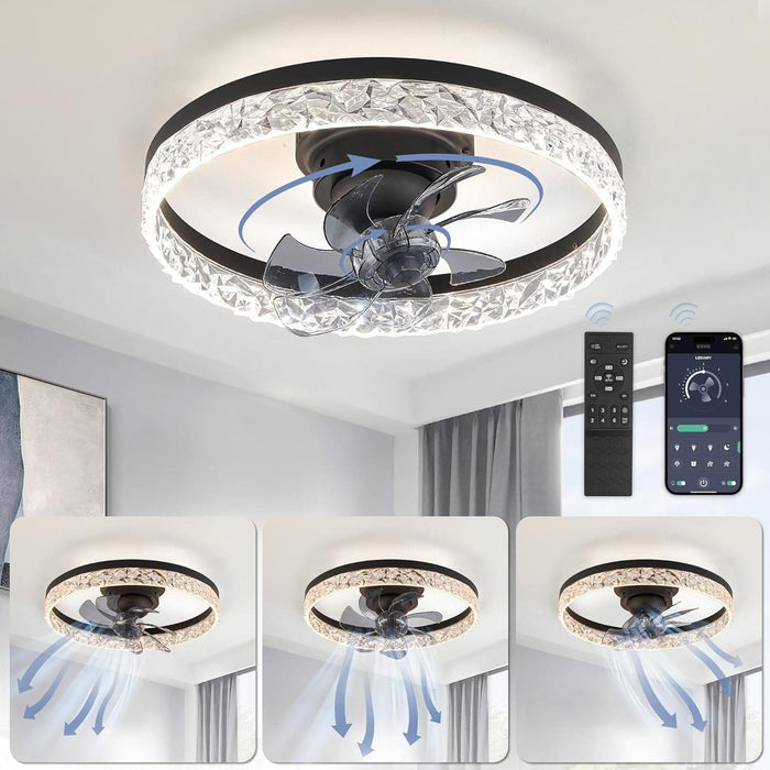 20 in. Modern Remote Control Ceiling Fan and Light, Dimmable Black Oscillating Ceiling Fan, Low Profile Ceiling Fan, Flush Mount Bladeless LED Ceiling Fan-1-ErisView