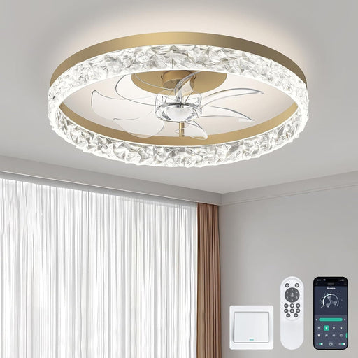 20 in. Modern Remote Control Ceiling Fan and Light, Quiet Low Profile Flush Mount Ceiling Fan-1-ErisView