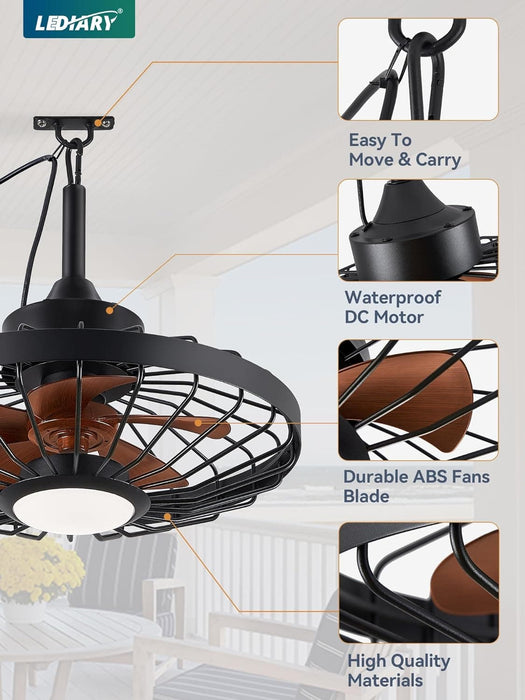 20 in. Outdoor Ceiling Fans with Light and Remote Control, Waterproof Caged Portable Ceiling Fan, Hanging Outdoor Fan for Gazebo-2-ErisView