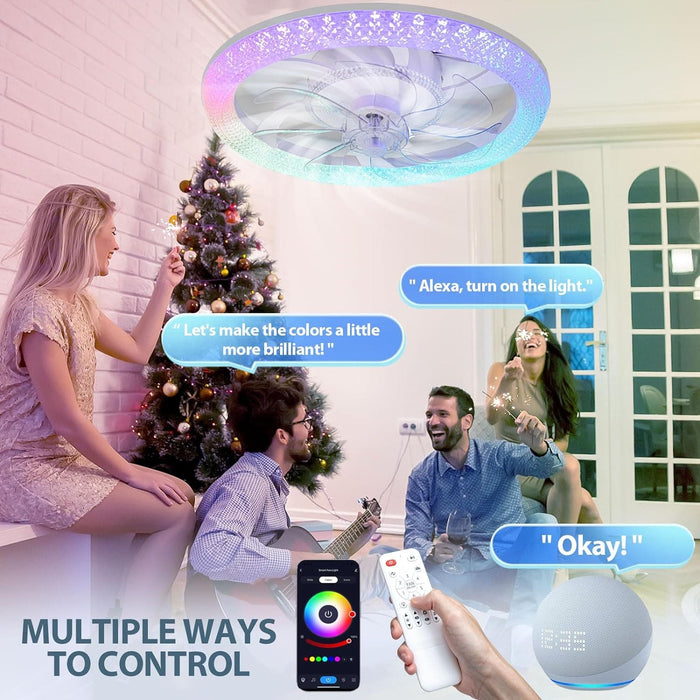 20 in. RGB Ceiling Fan with Lights and Remote APP Control, Flush Mount Low Profile Ceiling Fan, Dimmable Bluetooth Ceiling Fan for Bedroom Living Room-2-ErisView