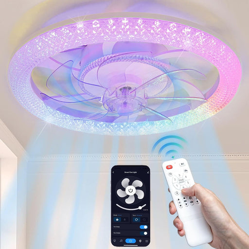 20 in. RGB Ceiling Fan with Lights and Remote APP Control, Flush Mount Low Profile Ceiling Fan, Dimmable Bluetooth Ceiling Fan for Bedroom Living Room-1-ErisView