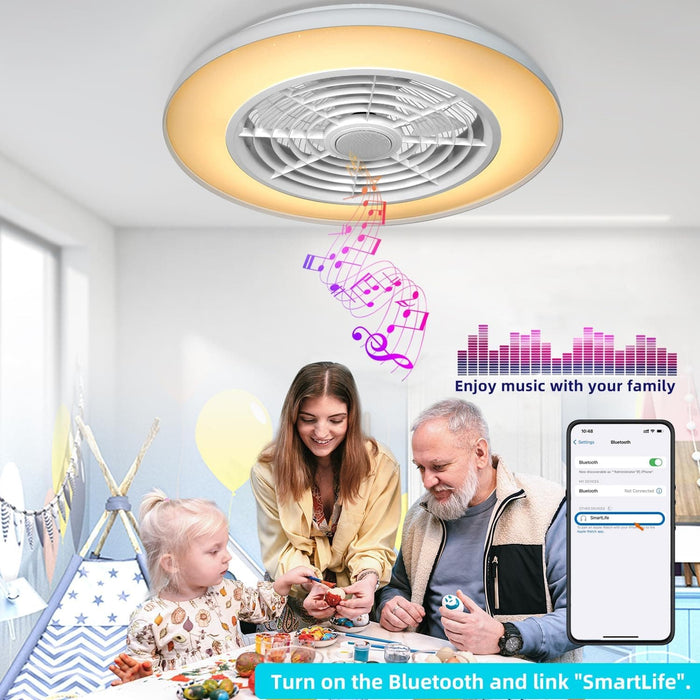 20 in. RGB Low Profile Ceiling Fan with Light, Wi-Fi Bluetooth Speaker Ceiling Fan, Smart Bladeless Ceiling Fan with Alexa Google Assistant APP Control-4-ErisView