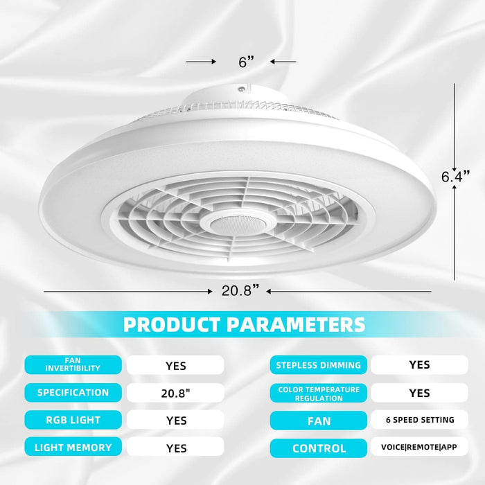 20 in. RGB Low Profile Ceiling Fan with Light, Wi-Fi Bluetooth Speaker Ceiling Fan, Smart Bladeless Ceiling Fan with Alexa Google Assistant APP Control-6-ErisView