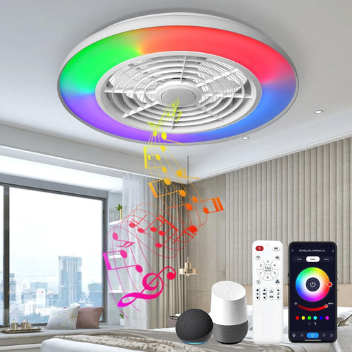 20 in. RGB Low Profile Ceiling Fan with Light, Wi-Fi Bluetooth Speaker Ceiling Fan, Smart Bladeless Ceiling Fan with Alexa Google Assistant APP Control-1-ErisView