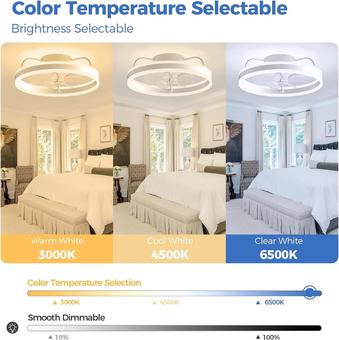 20 in. Remote Control Ceiling Fan and Light APP Control, Modern Smart Low Profile Flush Mount Bladeless Ceiling Fan for Living Room Bedroom Kitchen-2-ErisView