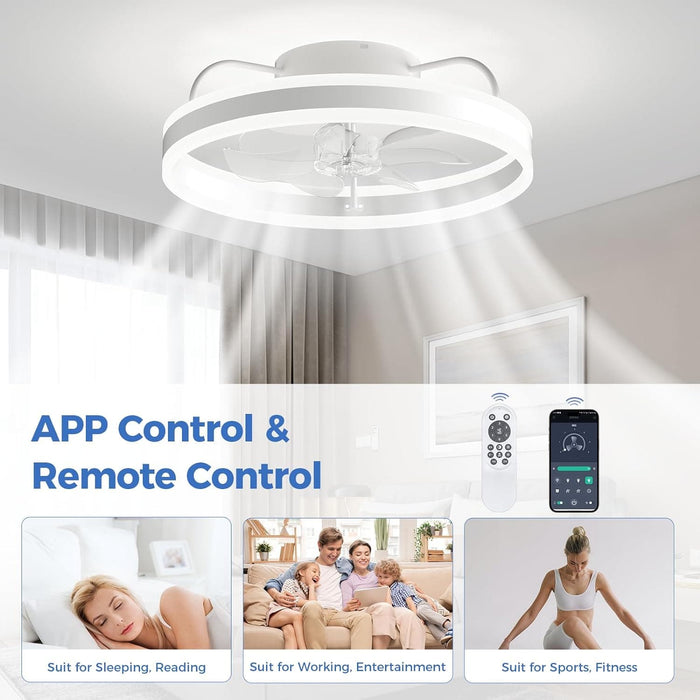 20 in. Remote Control Ceiling Fan and Light APP Control, Modern Smart Low Profile Flush Mount Bladeless Ceiling Fan for Living Room Bedroom Kitchen-4-ErisView