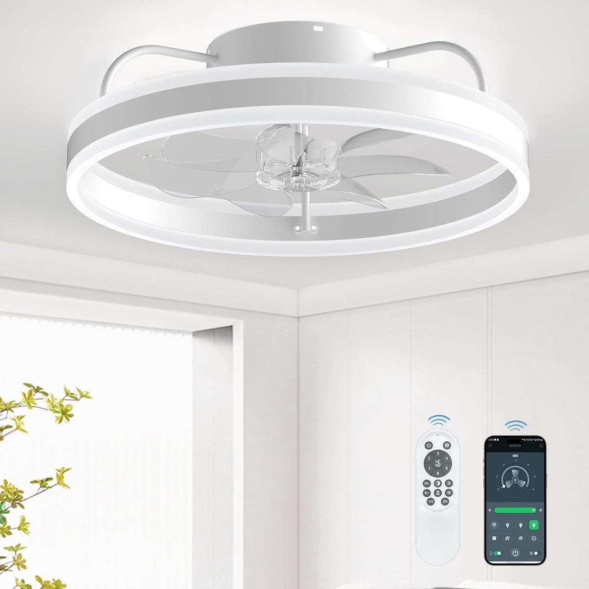 20 in. Remote Control Ceiling Fan and Light APP Control, Modern Smart ...