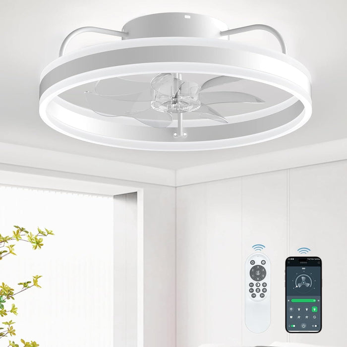 20 in. Remote Control Ceiling Fan and Light APP Control, Modern Smart Low Profile Flush Mount Bladeless Ceiling Fan for Living Room Bedroom Kitchen-1-ErisView