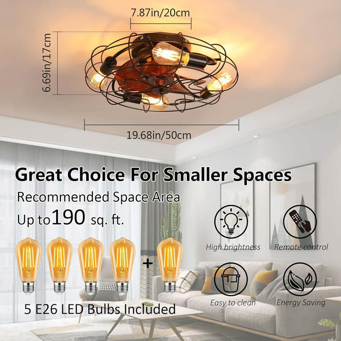 20 in. Remote Control Ceiling Fan and Light, Cage Flush Mount Ceiling Fan, Indoor Industrial Farmhouse Ceiling Fan for Bedroom Kitchen Living Room-2-ErisView