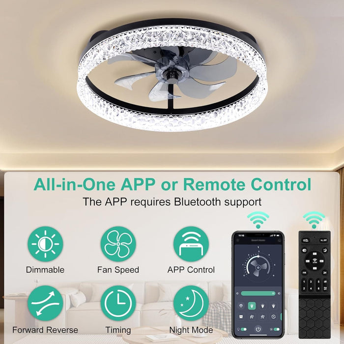 20 in. Remote Control Ceiling Fan and Light, Low Profile Modern Flush Mount Ceiling Fan, Dimmable Black Ceiling Fan with Light, Bedroom Ceiling Fans-2-ErisView