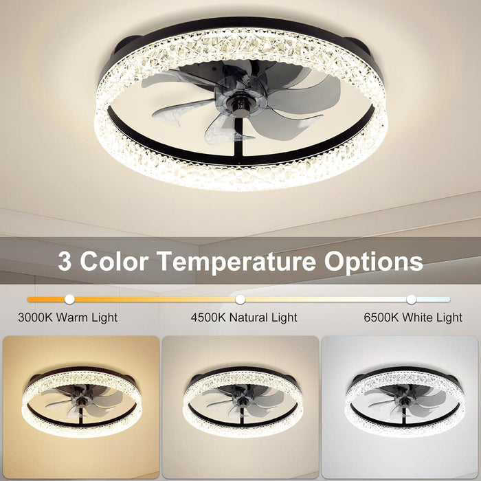 20 in. Remote Control Ceiling Fan and Light, Low Profile Modern Flush Mount Ceiling Fan, Dimmable Black Ceiling Fan with Light, Bedroom Ceiling Fans-4-ErisView