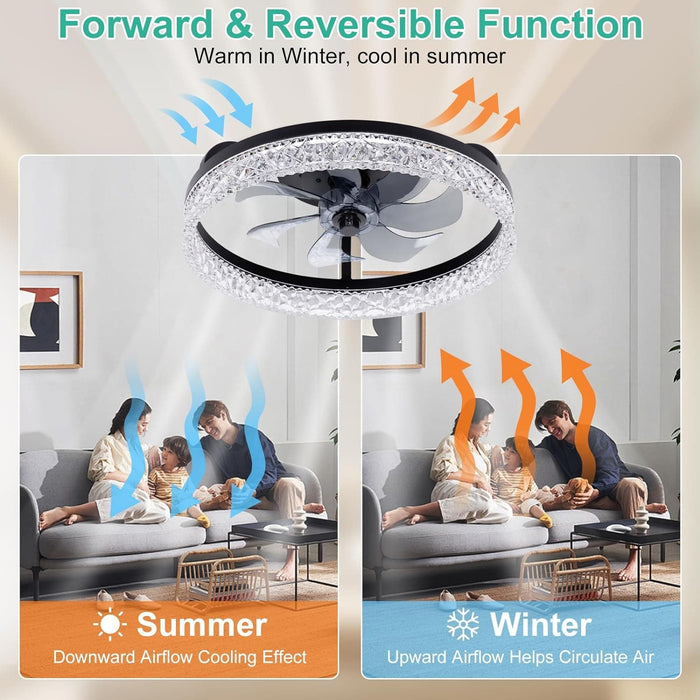 20 in. Remote Control Ceiling Fan and Light, Low Profile Modern Flush Mount Ceiling Fan, Dimmable Black Ceiling Fan with Light, Bedroom Ceiling Fans-5-ErisView