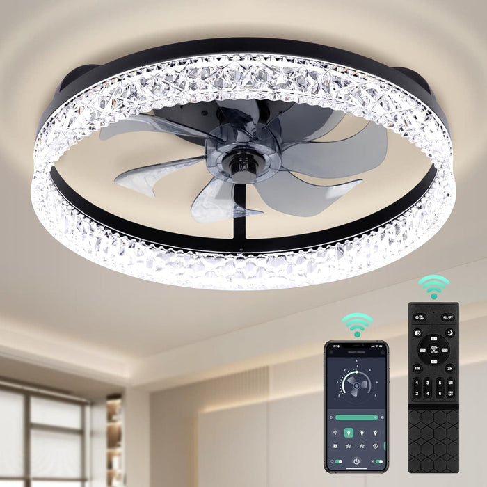 20 in. Remote Control Ceiling Fan and Light, Low Profile Modern Flush Mount Ceiling Fan, Dimmable Black Ceiling Fan with Light, Bedroom Ceiling Fans-1-ErisView