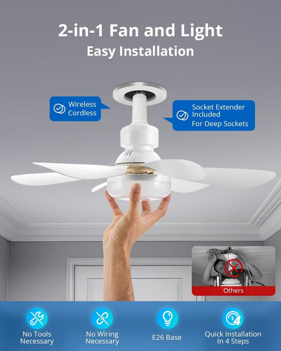 20 in. Screw In 6 Blades Small Ceiling Fan, Ceiling Fans with Lights, Dimmable Socket Ceiling Fan-2-ErisView