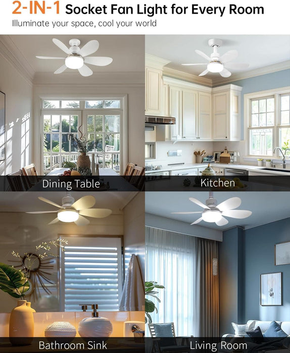 20 in. Screw In Bedroom Ceiling Fans with Lights, Socket Fan Light with Remote, Dimmable Socket Fan with Light for Garage, Bathroom, Bedroom, Kitchen-6-ErisView