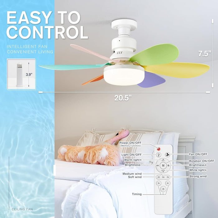 20 in. Screw In Ceiling Fan Light, Small Remote Control Ceiling Fans, White Dimmable Ceiling Fan and Light-13-ErisView