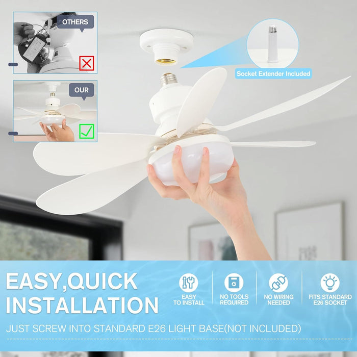 20 in. Screw In Ceiling Fan Light, Small Remote Control Ceiling Fans, White Dimmable Ceiling Fan and Light-2-ErisView