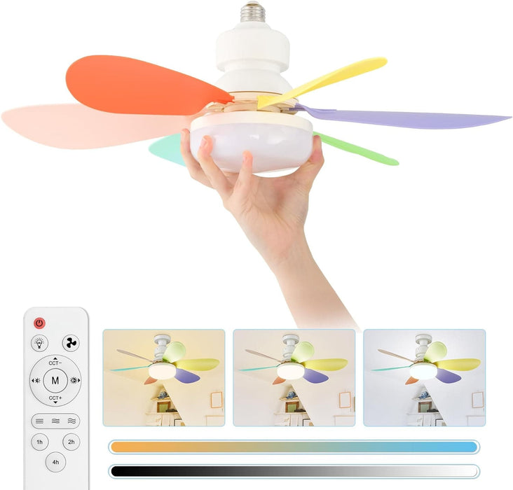 20 in. Screw In Ceiling Fan Light, Small Remote Control Ceiling Fans, White Dimmable Ceiling Fan and Light-8-ErisView