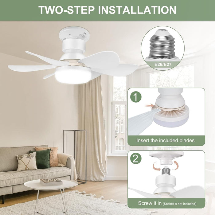 20 in. Screwin Small Cordless Ceiling Fan with Light for Bedroom Kitchen Workshop, Socket Fan Light with Remote-2-ErisView