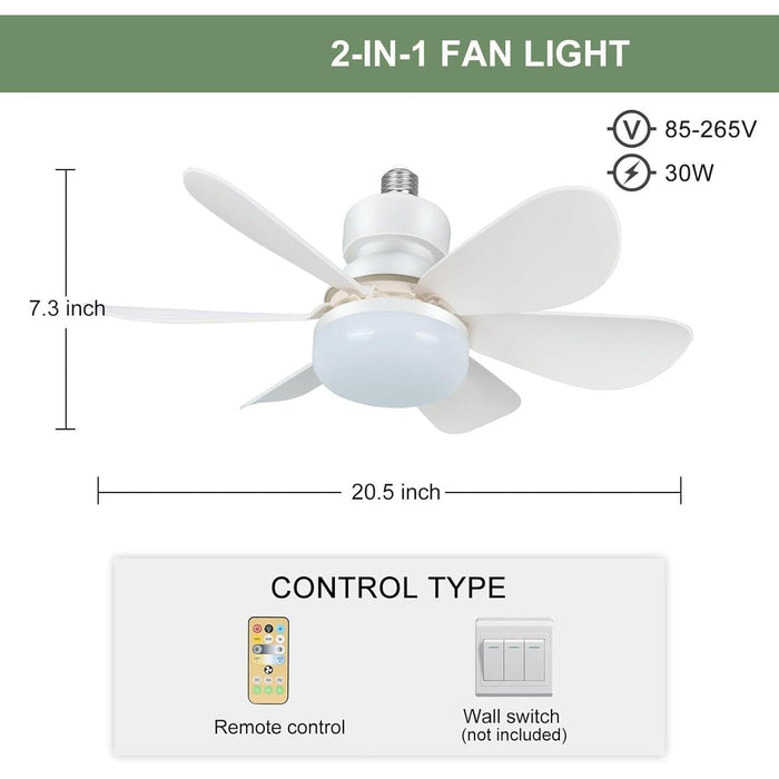 20 in. Screwin Small Cordless Ceiling Fan with Light for Bedroom Kitchen Workshop, Socket Fan Light with Remote-6-ErisView