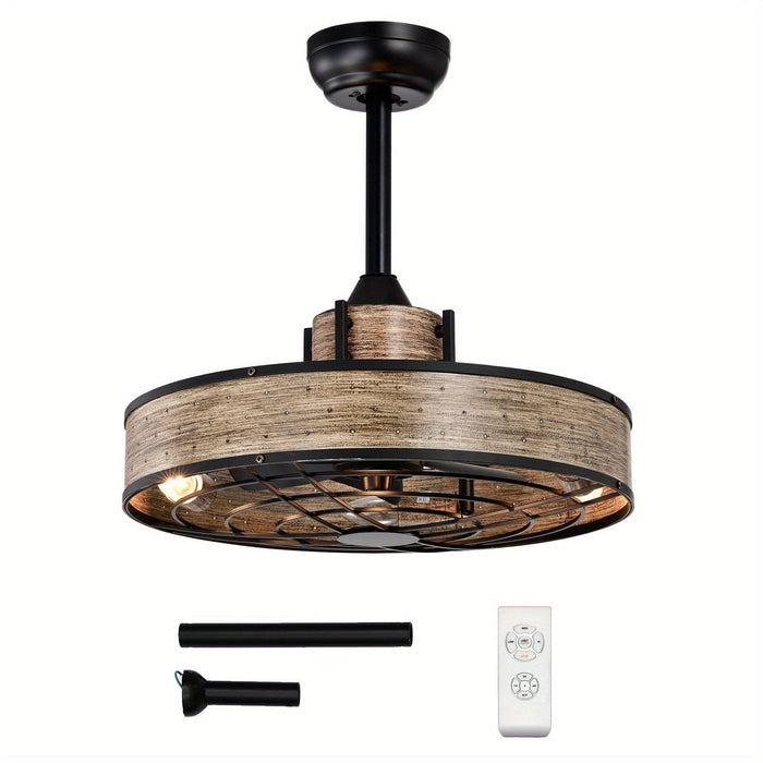 20 in. Small Caged Ceiling Fan with Light and Remote Control, Farmhouse Semi-Flush Mount Ceiling Fan for Bedroom Living Room-ErisView