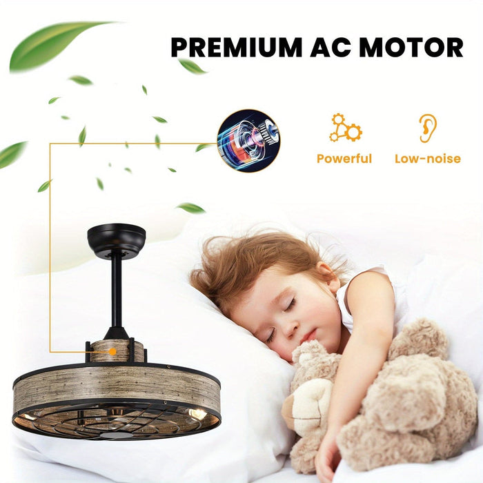 20 in. Small Caged Ceiling Fan with Light and Remote Control, Farmhouse Semi-Flush Mount Ceiling Fan for Bedroom Living Room-ErisView