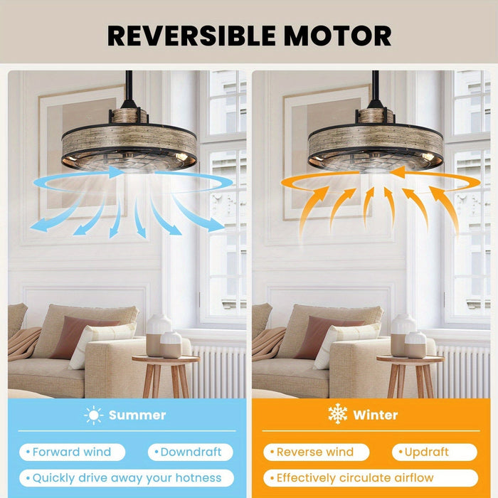 20 in. Small Caged Ceiling Fan with Light and Remote Control, Farmhouse Semi-Flush Mount Ceiling Fan for Bedroom Living Room-ErisView