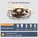 20 in. Small Caged Ceiling Fan with Lights and Remote, Low Profile Flush Mount Ceiling Fan without Blades, Farmhouse Industrial Enclosed Ceiling Fan-6-ErisView