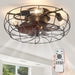 20 in. Small Caged Ceiling Fan with Lights and Remote, Low Profile Flush Mount Ceiling Fan without Blades, Farmhouse Industrial Enclosed Ceiling Fan-1-ErisView