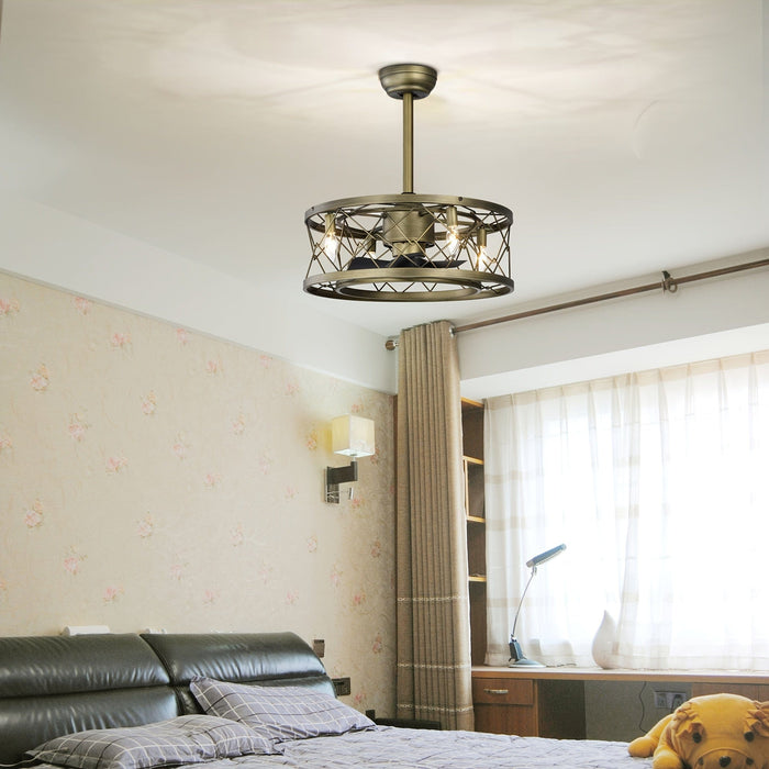 20 in. Small Caged Low Profile Enclosed Ceiling Fan, Reversible Bladeless Ceiling Fan, Semi-Flush Mount Ceiling Fan with Lights for Living Room Bedroom-ErisView