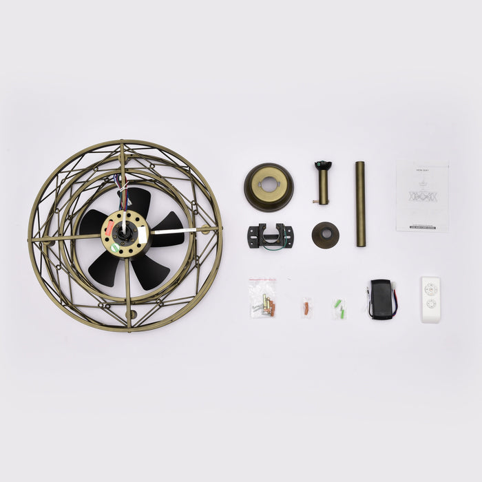 20 in. Small Caged Low Profile Enclosed Ceiling Fan, Reversible Bladeless Ceiling Fan, Semi-Flush Mount Ceiling Fan with Lights for Living Room Bedroom-ErisView