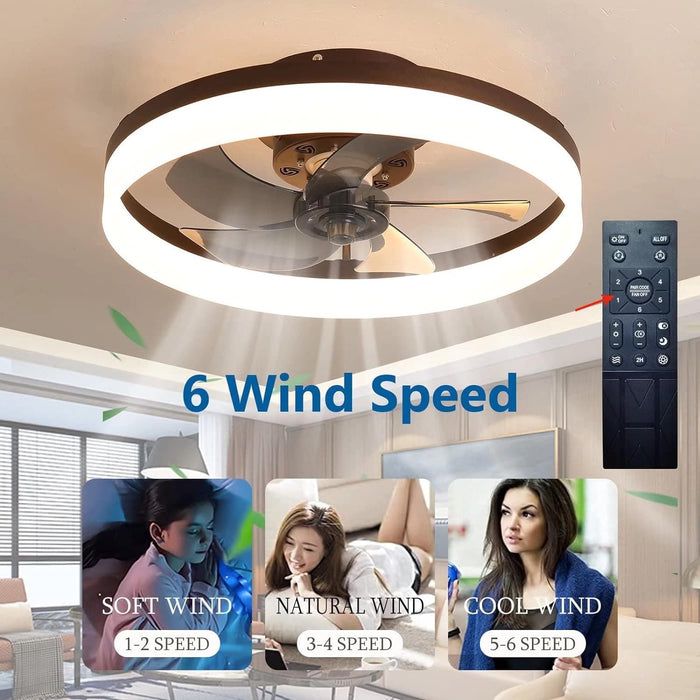 20 in. Small Flush Mount Bladeless Ceiling Fan and Remote, White Modern Low Profile Enclosed Ceiling Fan for Bedroom Living Room Kitchen-3-ErisView