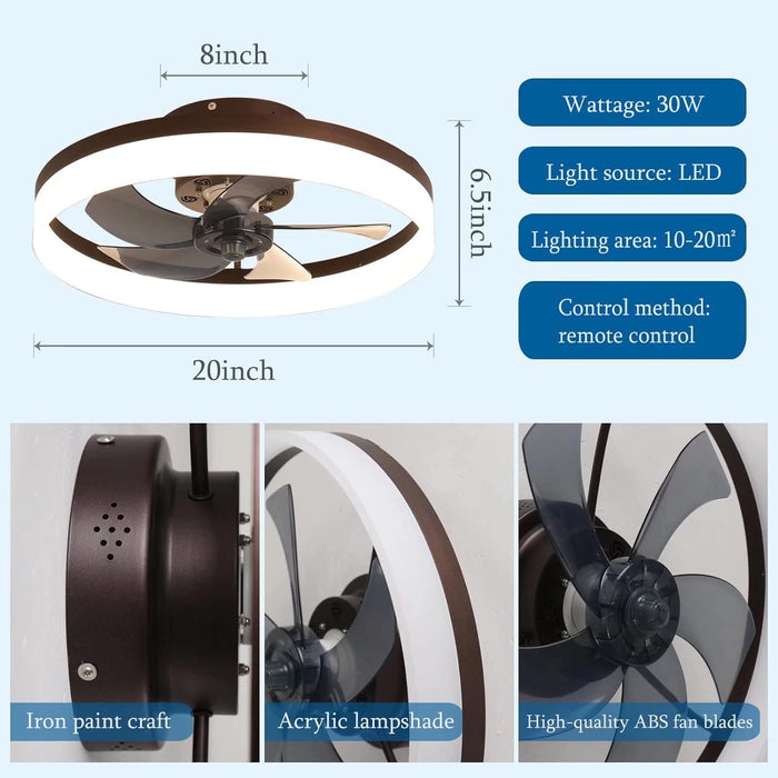 20 in. Small Flush Mount Bladeless Ceiling Fan and Remote, White Modern Low Profile Enclosed Ceiling Fan for Bedroom Living Room Kitchen-5-ErisView