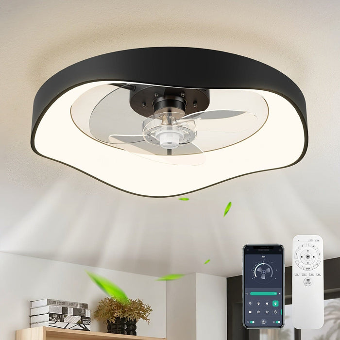 20 in. Small LED Ceiling Fan with Remote, Low Profile Flush Mount Ceiling Fan, Indoor Dimmable Reversible Ceiling Fan for Bedroom Kitchen Living Room-Black-ErisView