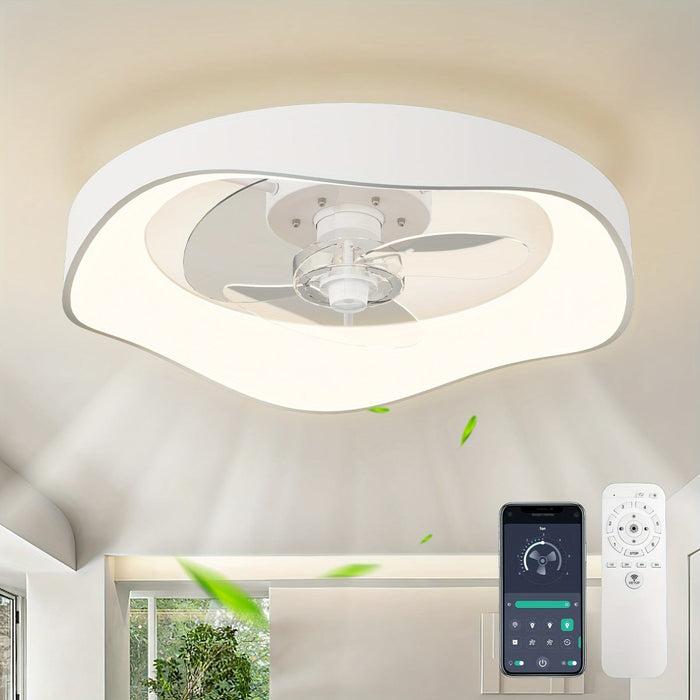 20 in. Small LED Ceiling Fan with Remote, Low Profile Flush Mount Ceiling Fan, Indoor Dimmable Reversible Ceiling Fan for Bedroom Kitchen Living Room-White-ErisView