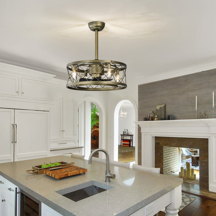 20 in. Small Semi-Flush Mount Caged Ceiling Fan with Light, Modern Low Profile Ceiling Fan with Reversible Bladeless for Bedroom Dining Room Kitchen-ErisView