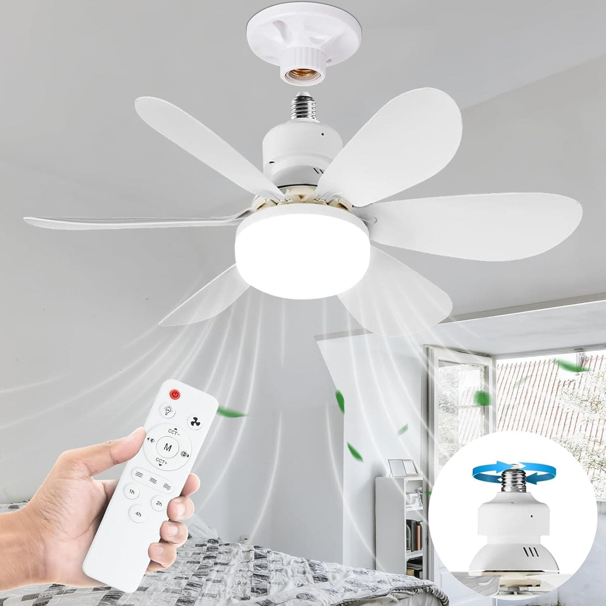 20 in. Small Socket Fan Light with Remote, Mini Ceiling Fan Light, Bed ...