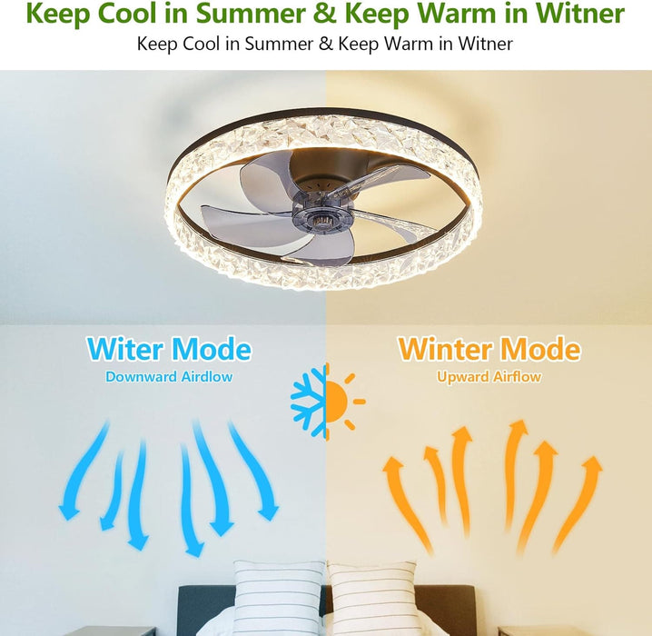 20 in. Smart Bedroom Ceiling Fans, Modern Low Profile Ceiling Fan with Lights and Remote, Living Room Fan, Kitchen Ceiling Fans-4-ErisView