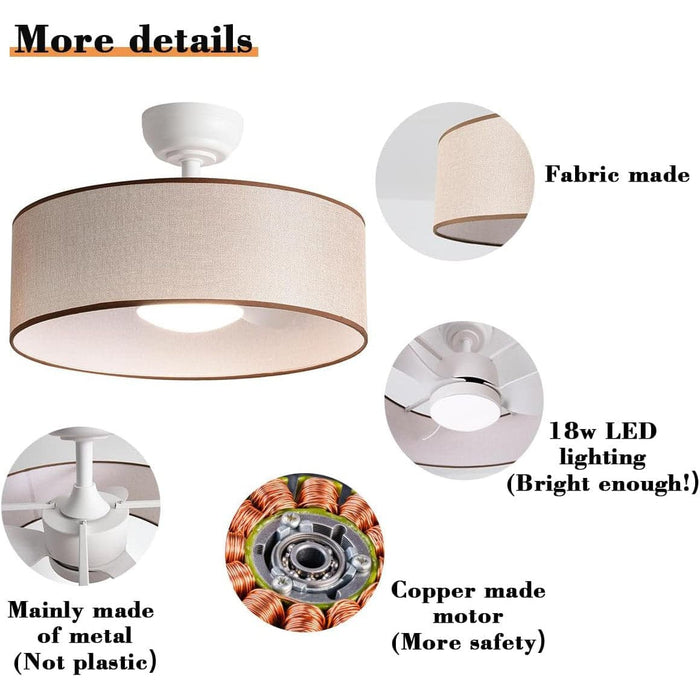 20 in. Smart Drum Remote Ceiling Fan with Light, LED Low Profile Semi-Flush Mount Fandelier for Indoor Dining Kitchen Living Room-2-ErisView