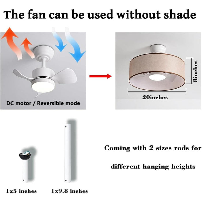20 in. Smart Drum Remote Ceiling Fan with Light, LED Low Profile Semi-Flush Mount Fandelier for Indoor Dining Kitchen Living Room-4-ErisView