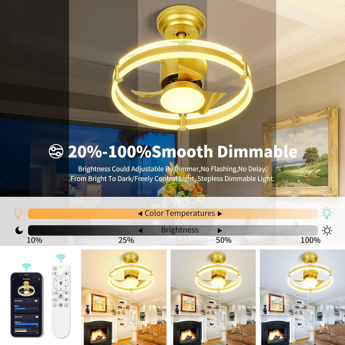 20 in. Smart LED Outdoor Ceiling Fan without Blades, Gold Low Profile Ceiling Fan, Indoor Outdoor Ceiling Fan with Light and APP Remote Control-2-ErisView