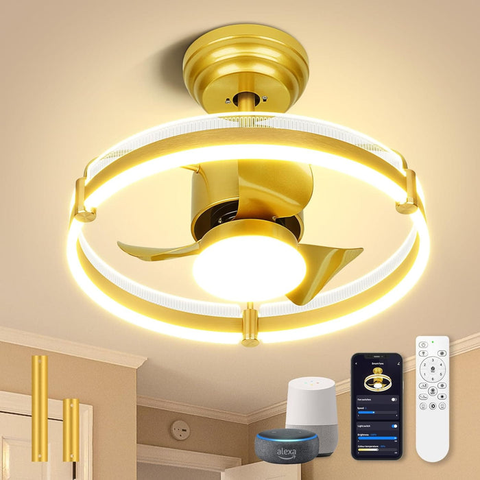 20 in. Smart LED Outdoor Ceiling Fan without Blades, Gold Low Profile Ceiling Fan, Indoor Outdoor Ceiling Fan with Light and APP Remote Control-1-ErisView