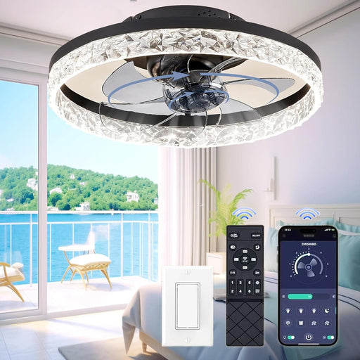 20 in. Smart Modern Remote Control Ceiling Fan and Light, Dimmable Low Profile Ceiling Fan, Flush Mount Ceiling Fan without Blades-1-ErisView