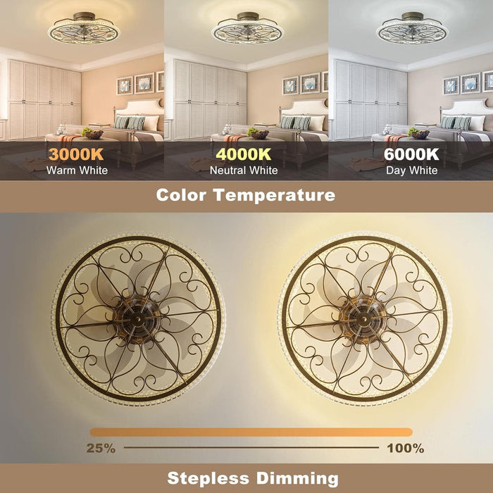 20 in. Smart Silver Flush Mount Ceiling Fan without Blades, Antique Vintage Ceiling Fan with Low Profile Light, Boho Enclosed Ceiling Fan with Remote-4-ErisView