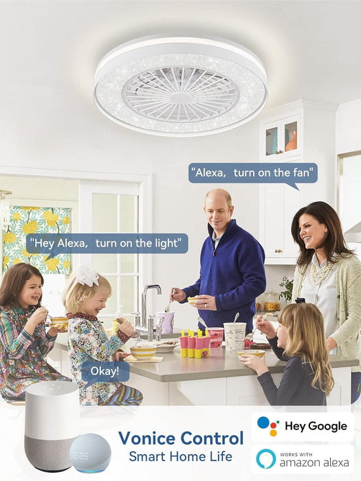 20 in. Smart Wi-Fi Bluetooth Enclosed Ceiling Fan with RGB Light, Modern Ceiling Fan without Blades, Work with Alexa Google Assistant Remote Control-2-ErisView