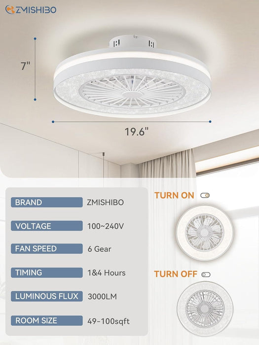 20 in. Smart Wi-Fi Bluetooth Enclosed Ceiling Fan with RGB Light, Modern Ceiling Fan without Blades, Work with Alexa Google Assistant Remote Control-5-ErisView