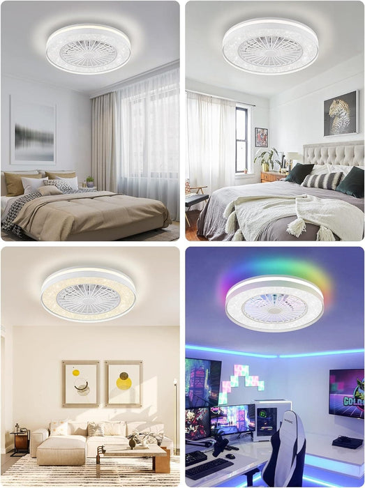 20 in. Smart Wi-Fi Bluetooth Enclosed Ceiling Fan with RGB Light, Modern Ceiling Fan without Blades, Work with Alexa Google Assistant Remote Control-7-ErisView