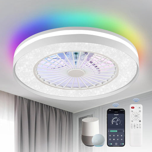 20 in. Smart Wi-Fi Bluetooth Enclosed Ceiling Fan with RGB Light, Modern Ceiling Fan without Blades, Work with Alexa Google Assistant Remote Control-1-ErisView